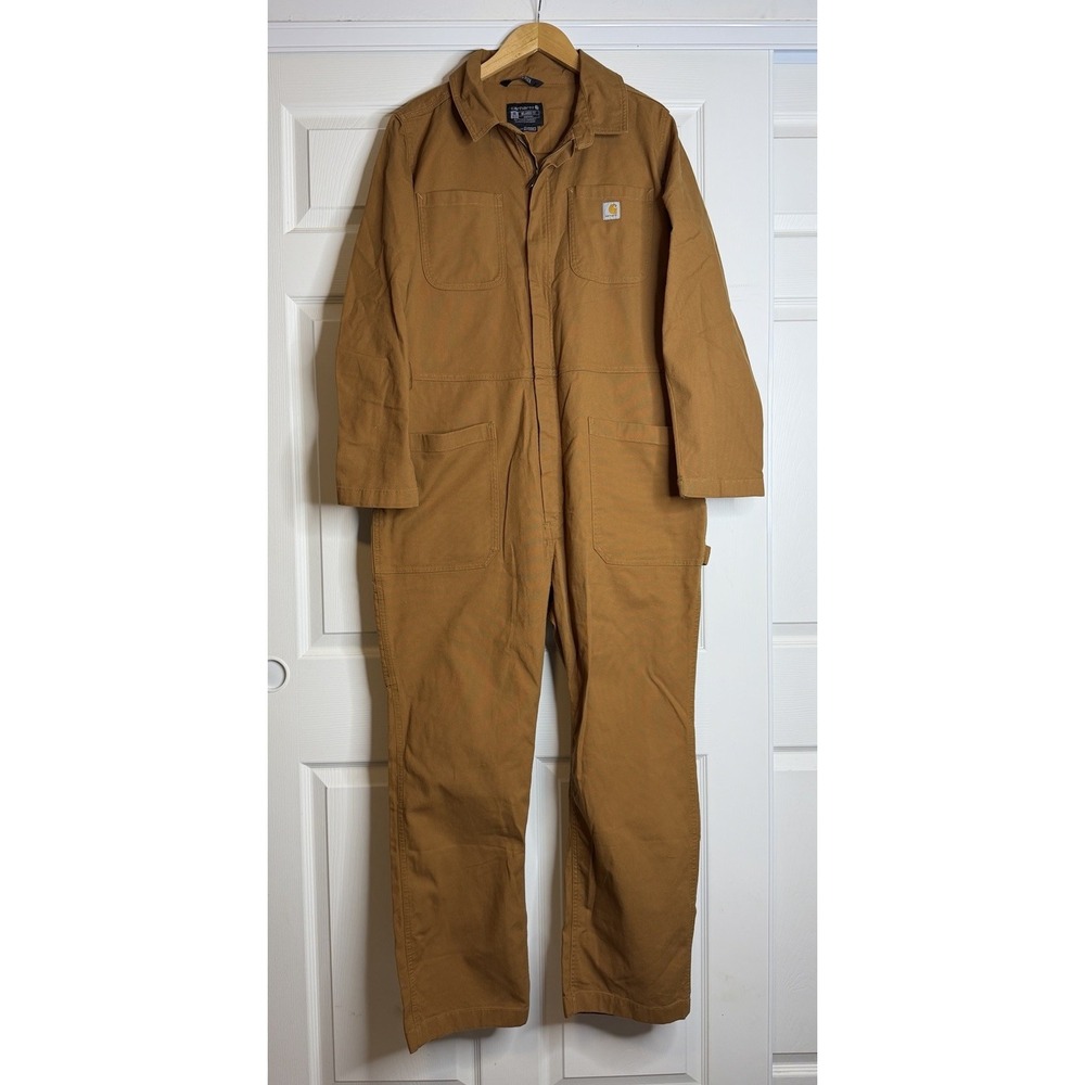Carhartt Brown Solid Relaxed Fit Coverall Jumpsuit BN6071-W Rugged Flex Canvas - Picture 3 of 9